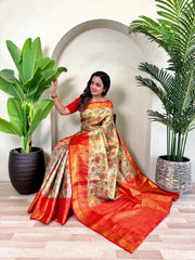 Festival Wear Trendy Orange Silk Zari Saree