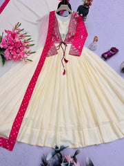 Gorgeous Pink Silk Embroidery Work Gown