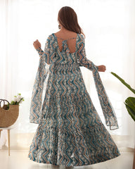 Fabulous Sky Blue Color Zigzag Print Anarkali Suit