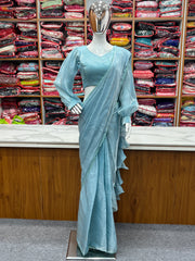 Ready To Wear Saree Sky Blue Color With Premium Quality Jimmy Choo Organza Saree