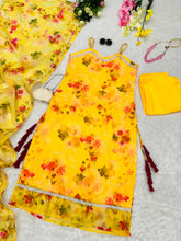 Fabulous Jimmy Organza Floral Printed Yellow Color Anarkali Suit