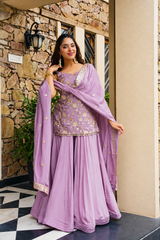 Feastive Wear Lavender Sequin Zari Work Sharara Suit Set