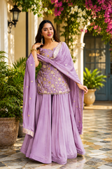 Feastive Wear Lavender Sequin Zari Work Sharara Suit Set