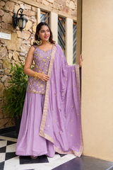 Feastive Wear Lavender Sequin Zari Work Sharara Suit Set