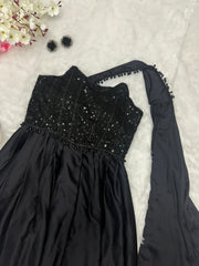 Party Wear Sequence Work Black Color Gown