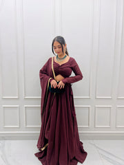 STYLIST FOX GEORGETTE FABRIC WINE COLOR LEHENGHA CHOLI