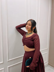 STYLIST FOX GEORGETTE FABRIC WINE COLOR LEHENGHA CHOLI