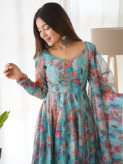 Admiring sky Color Flower Printed Anarkali Suit