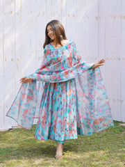 Admiring sky Color Flower Printed Anarkali Suit