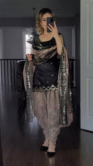 Captivating Black Color Georgette Embroidery Sequence Work Dhoti Salwar