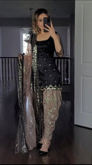 Captivating Black Color Georgette Embroidery Sequence Work Dhoti Salwar