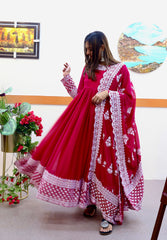 Glossy Pink Color Sequence Embroidery Work Long Gown