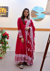 Glossy Pink Color Sequence Embroidery Work Long Gown