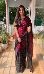 Lovely Pink With Black Color Sequence Work Saree