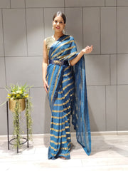 Ready To Wear Teal Blue Sequince Work Saree