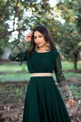 Dark Green Embroidery Sequence Work Gown