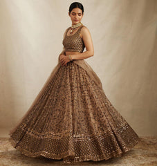 Dazzling Brown Color Sequence Thread Work Lehenga Choli