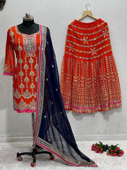 Heavy Orange Color Dazzling Sharara Suit