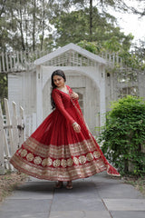 Gorgeous Maroon Color Sequence Work Gown With Heavy Dupatta