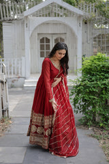 Gorgeous Maroon Color Sequence Work Gown With Heavy Dupatta