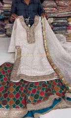Exclusive Embroidered Work White Color Sharara Suit