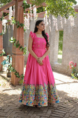 Designer Print Pink Color Festive Wear Gown