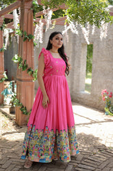 Designer Print Pink Color Festive Wear Gown