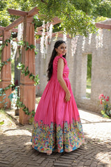 Designer Print Pink Color Festive Wear Gown