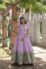 Designer Print Lavender Color Festive Wear Gown
