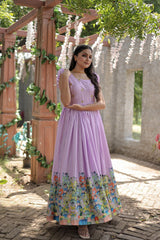 Designer Print Lavender Color Festive Wear Gown