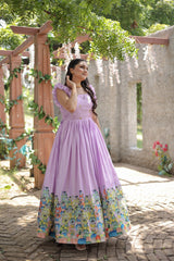 Designer Print Lavender Color Festive Wear Gown