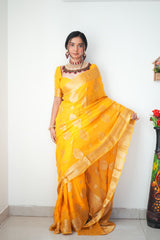 Awesome Haldi Wear Yelow Color Ready To Wear saree