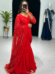 Fashionable Red Color Lehenga Saree