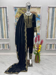 Fantastic Design Black Color Viscose Velvet Salwar Suit