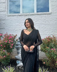 Beautiful Black Color Mono Net Sequence Embroidery Work Saree