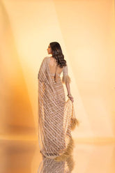 Precious Cream Color Mono Net With Sequins Embroidery work Saree