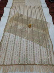 Precious Cream Color Mono Net With Sequins Embroidery work Saree