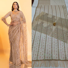 Precious Cream Color Mono Net With Sequins Embroidery work Saree