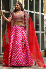 Trendy Red Color Silk Foil Work With Digital Print Lehenga Choli