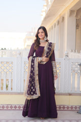 Outstanding Purple Color Sequins Embroidered Long Anarkali Gown