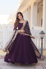 Outstanding Purple Color Sequins Embroidered Long Anarkali Gown