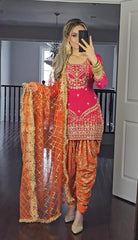 Party Wear Pink Color Sequence Work Dhoti Salwar