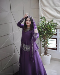 Luxuriant Purple Georgette Sequence Work Sharara Suit