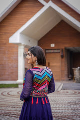 Captivating Blue Color Ruffle Embroidery Work Gown