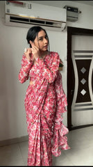 Captivating Pink Color Georgette Digital Print Saree