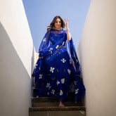 Designer Georgette Printed Blue Color Gown