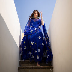 Designer Georgette Printed Blue Color Gown