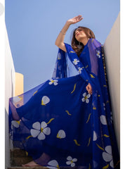 Designer Georgette Printed Blue Color Gown