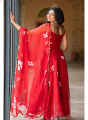 Designer Georgette Printed Red Color Gown