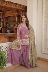 Demanding Sequins & Thread Embroidered work Peach Color Sharara Suit